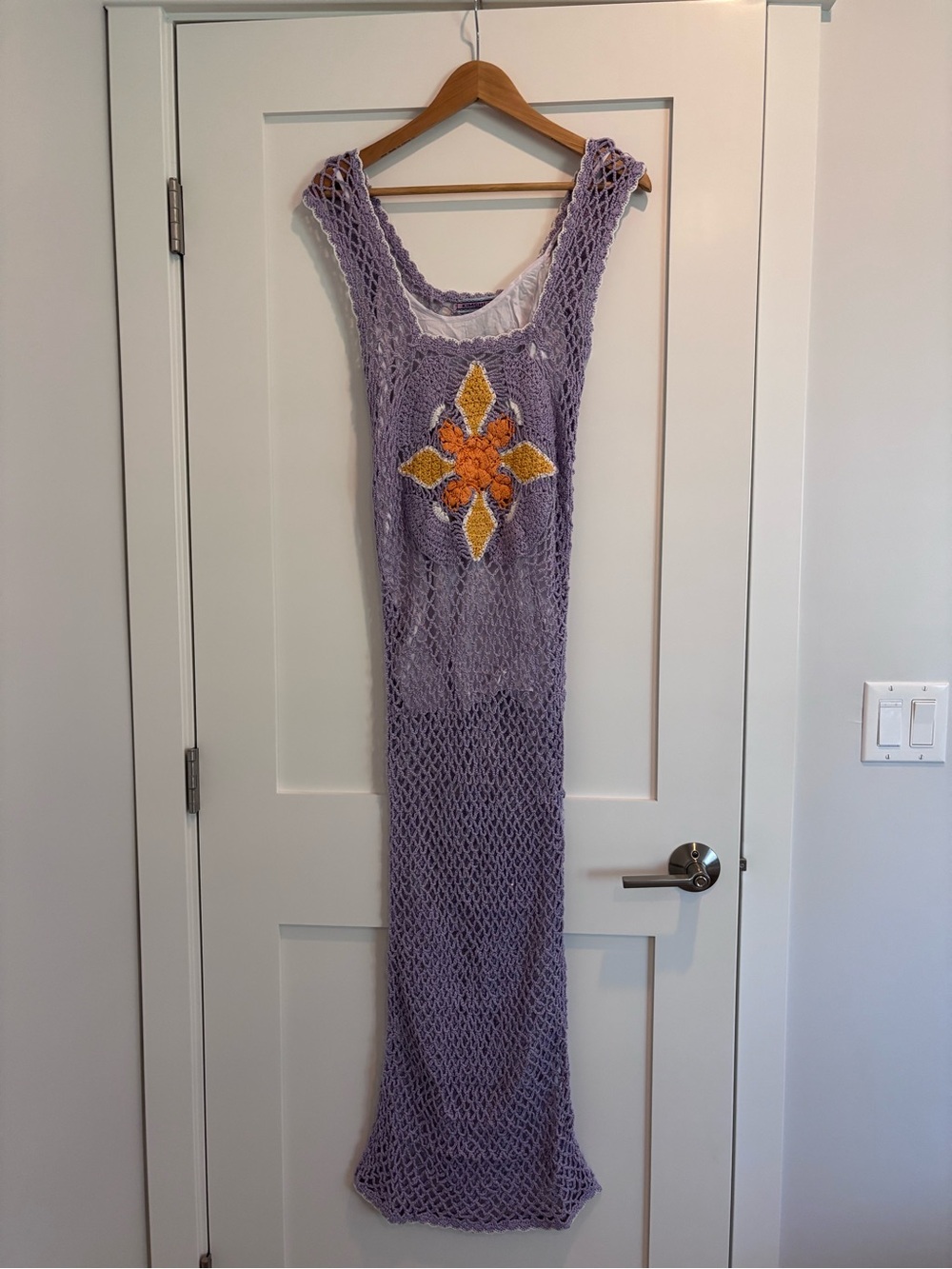NWT Kimchi Blue Lavender Crochet Maxi Dress with Orange and Yellow Flower XS/S